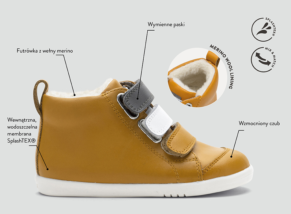 Buty zimowe dziecięce Bobux Hi Court Switch Arctic Butterscotch (White + Smoke)