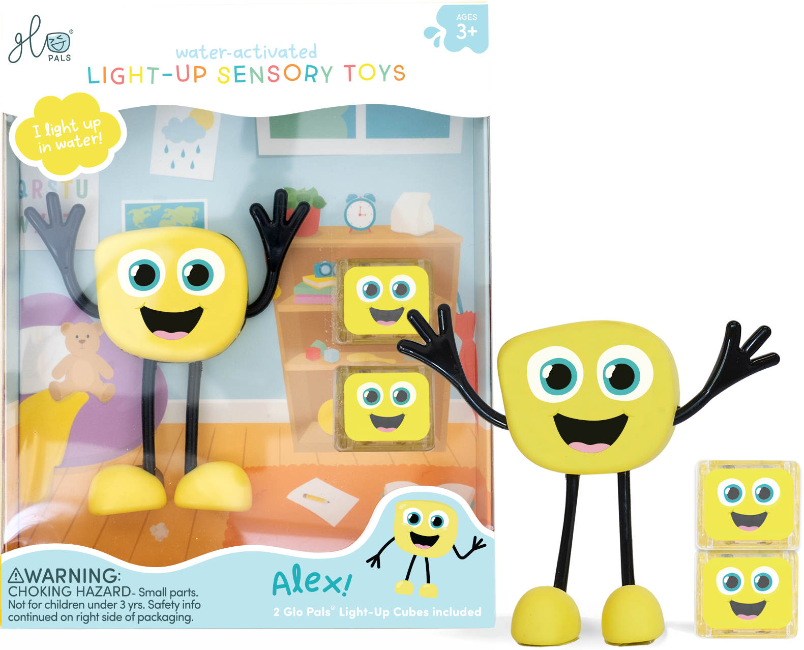 Glo Pals Postać do kąpieli Alex zestaw z 2 kostkami sensorycznymi 3+
