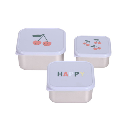 Lassig Pojemnik na przekąski snackbox ze stali nierdzewnej 3 szt. Happy Fruits Cherry