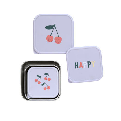 Lassig Pojemnik na przekąski snackbox ze stali nierdzewnej 3 szt. Happy Fruits Cherry