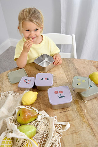 Lassig Pojemnik na przekąski snackbox ze stali nierdzewnej 3 szt. Happy Fruits Cherry