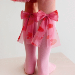Podkolanówki Mama's Feet Candy Bow Różowe z serduszkami