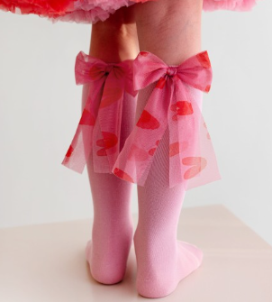 Podkolanówki Mama's Feet Candy Bow Różowe z serduszkami