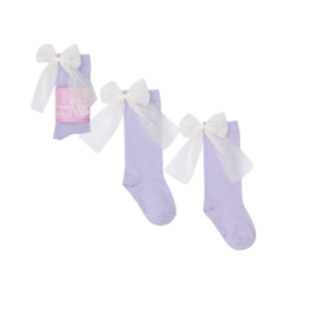 Podkolanówki Mama's Feet Candy Bow Lawendowe z białą kokardą