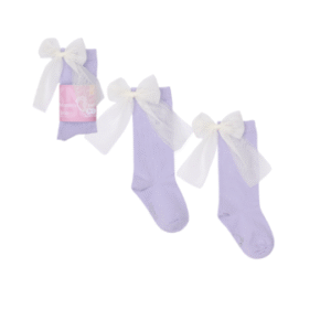 Podkolanówki Mama's Feet Candy Bow Lawendowe z białą kokardą